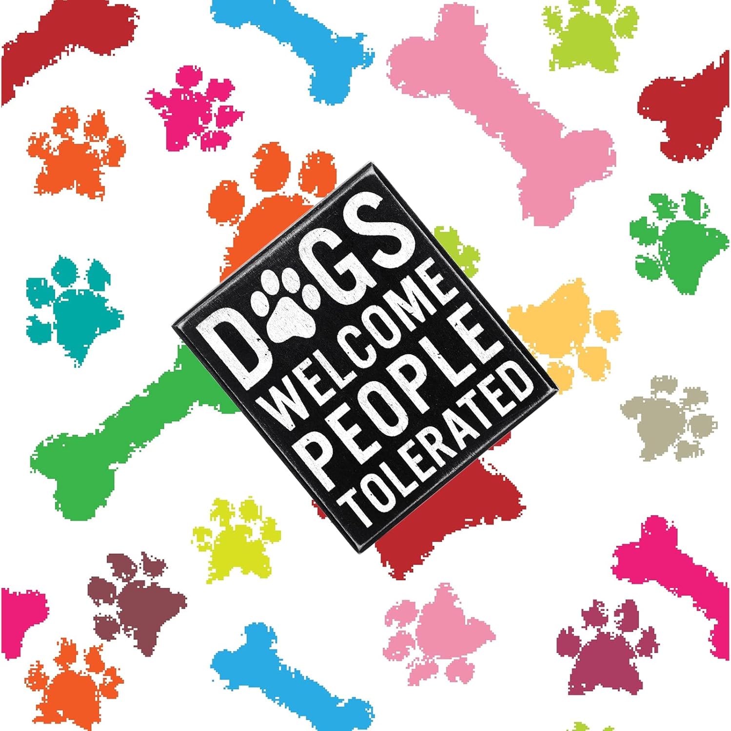 Dogs Welcome People Tolerated Dog Lover Decor Presents for Animal Lovers Wood Dogs Box Sign Welcome Word Dog Signs Rustic Wall Decor Art Pet Saying Farmhouse Decor, 5 x 6 x 1.77 Inch(Black Bottom) - Image 7