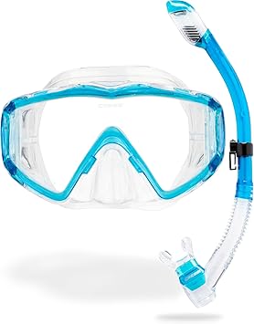 Cressi Pano 3 & Supernova Dry Mask & Snorkel Kits, Clear/Translucent Aquamarine