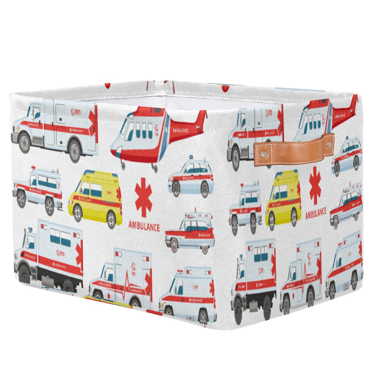 Ambulance Vehicle Foldable Storage Basket, Large Collapsible Organizer Storage Bin Cube Toys Storage Boxes with Handles for Bathroom Kids Nursery Closet Storage