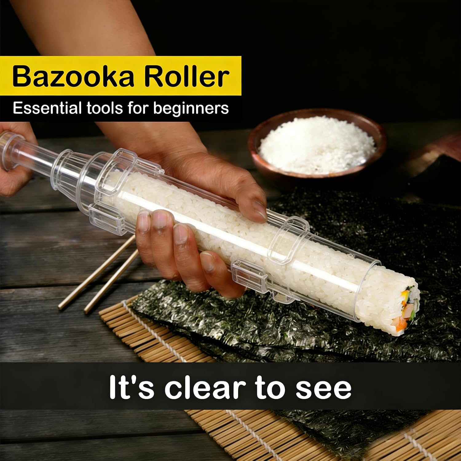 Clear Sushi Bazooka – Easy Sushi Making Kit for Beginners & Professionals | DIY Sushi Maker mold for Perfect Rolls at Home | Fun Japanese Cooking Gadget for Family, Parties & Gift