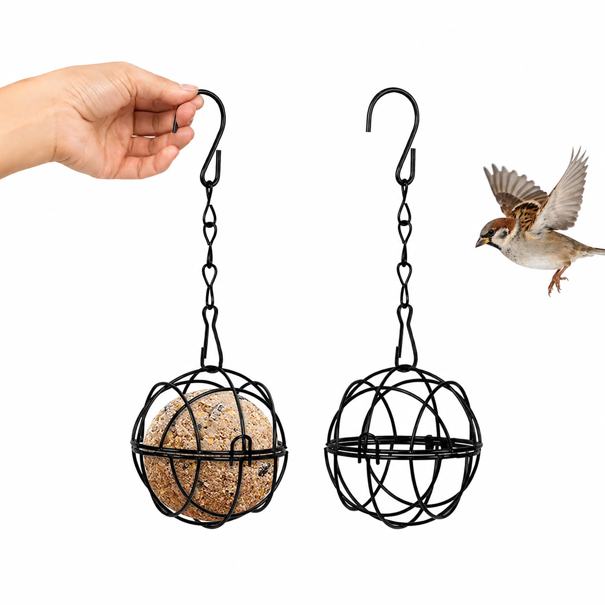 2 Pcs Hanging Fat Ball Feeders - Metal Suet Holders for Garden Birds