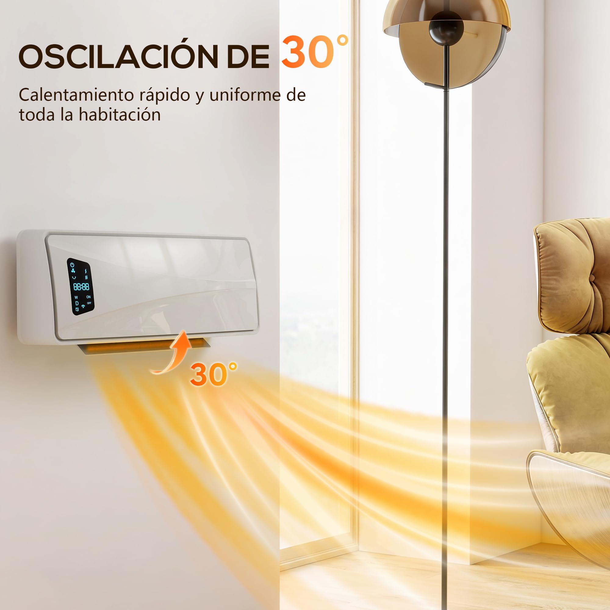 HOMCOM Calefactor Eléctrico Cerámico de Pared 2000W con 3 Modos