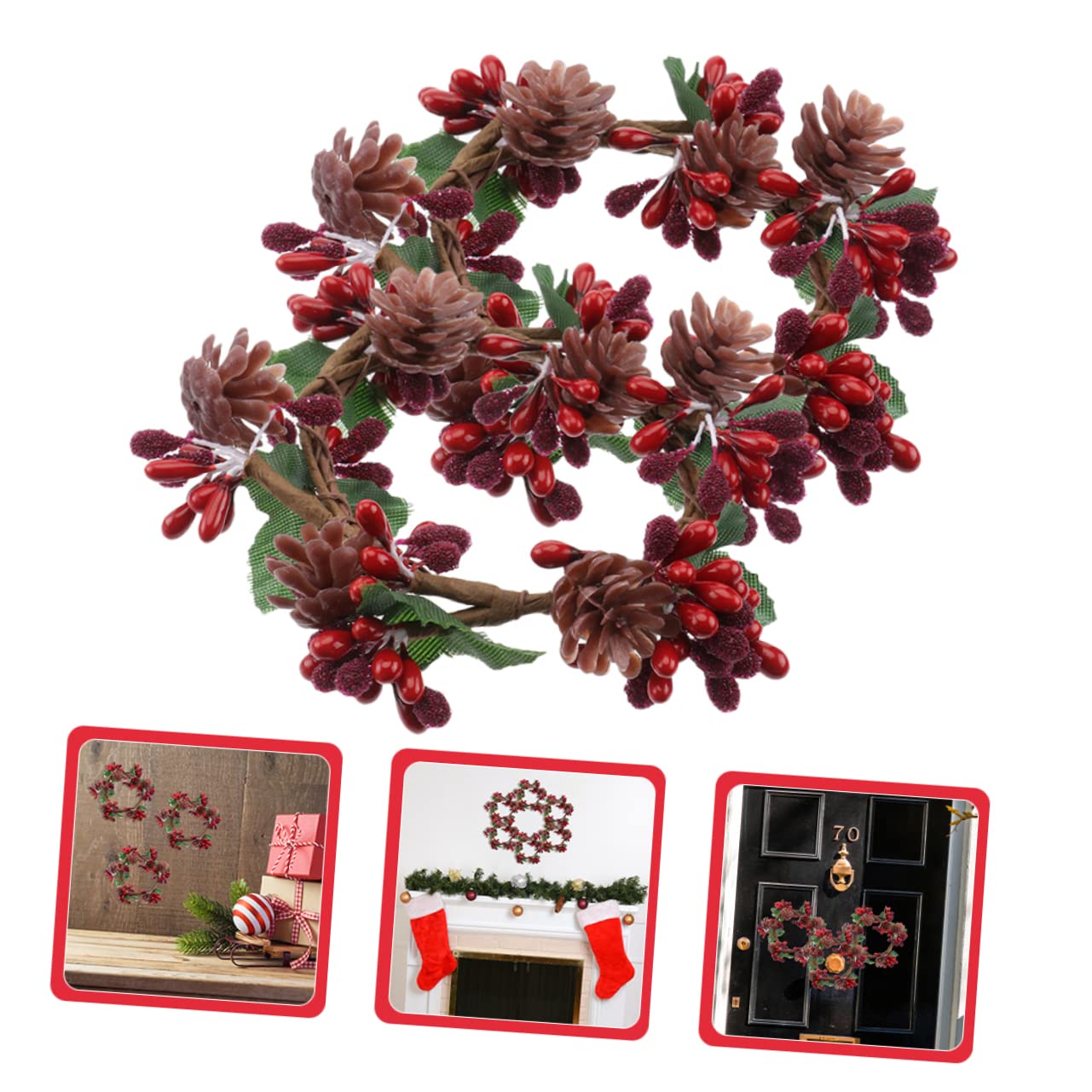 TOPBATHY 10 STK Kranz Weihnachtsgirlande Kerze Beerenkränze Tischdekorationen Weihnachtskerzenkränze Ringe Stumpenkerze Weihnachtskerzenständer Weihnachtskerzenhalter Kerzenringe Stoff