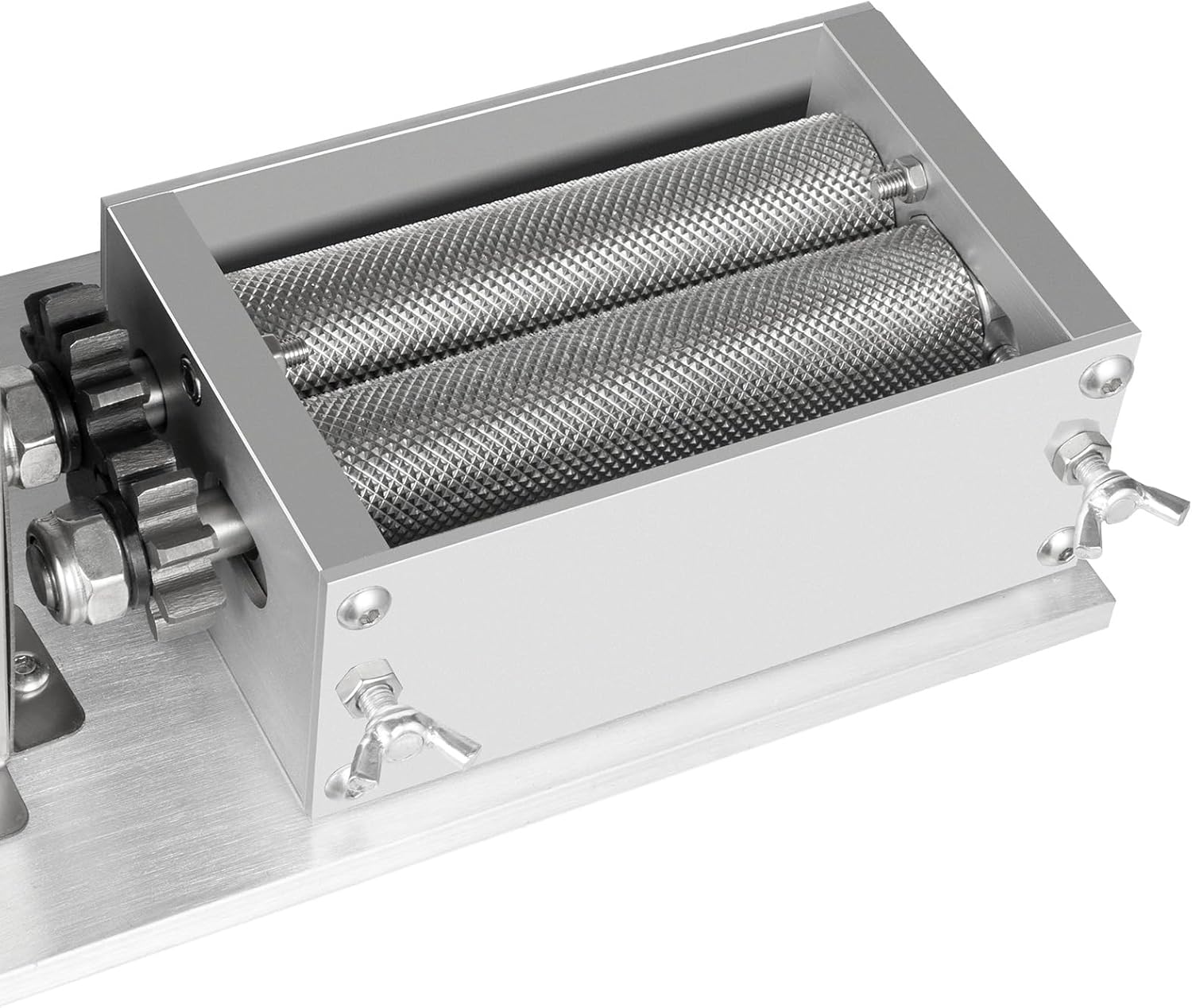 SHZICMY Electric Grain Mill Barley Grinder Malt Crusher Roller Grain Mill Grain Grinder Home Brew Mill Food Grade Stainless Steel 60W Cereal Beans Mill+4x Hopper for Wheat Corn Rice