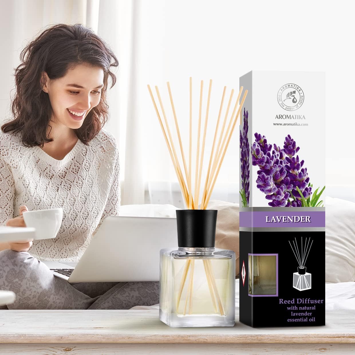 Reed Diffuser with Natural Essential Oil Lavender 6.8 Fl Oz - Scented Reed Diffuser - Gift Set with Bamboo Sticks - Best for Aromatherapy - SPA - Home - Office - Fitness Club - Image 3
