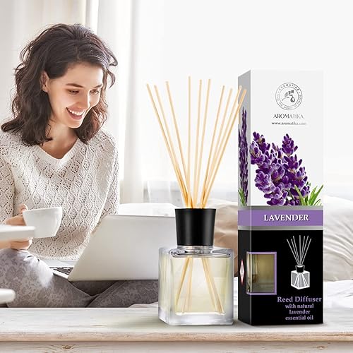 Miniatura 3 de Difusor de varillas con aceite esencial natural de lavanda, 6.8 onzas líquidas, difusor de varillas perfumado, juego de regalo con varillas de