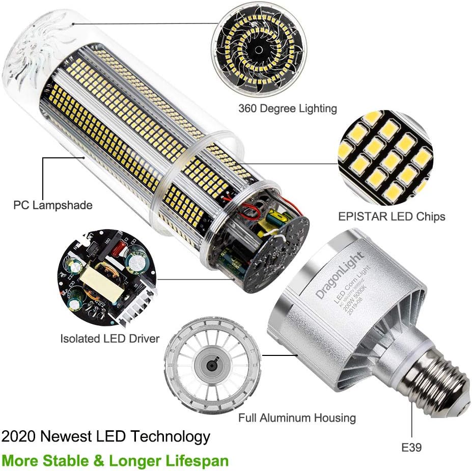 Weekly Top Sale DragonLight 150W Super Bright Corn LED Light Bulb(600Watt Metal Halide/HID/HPS Replacement) - E39 Large Mogul Base Commercial Grade LED Lamp - 5000K Daylight 20,250 Lumens for High Bay Area Lighting Buy 1 get 1 DragonLight 150W Super Bright Corn LED Light Bulb(600Watt Metal Halide/HID/HPS Replacement) - E39 Large Mogul Base Commercial Grade LED Lamp - 5000K Daylight 20,250 Lumens for High Bay Area Lighting