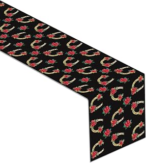 Rainlemon Linen Kentucky Derby Table Runner Run for The Roses Jockey Golden Horseshoe Rustic Home Dinning Room Decoration