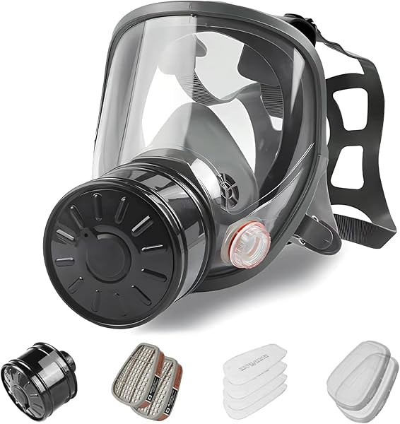 Gas Masks Survival Nuclear and Chemical, Gas Mask with 40mm Activated Carbon Filter and 6001 Filters, Tactical Full Face Respirator Mask for Gases Vapor Chemicals Spray Paint Resin Dust - 1