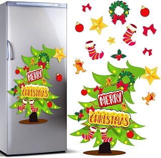 Toodoo Christmas Refrigerator Magnets Magnetic Refrigerator Stickers Xmas Tree Fridge Magnets DIY Christmas Decorations for Metal Door Decor, 24 in(Cute Style)