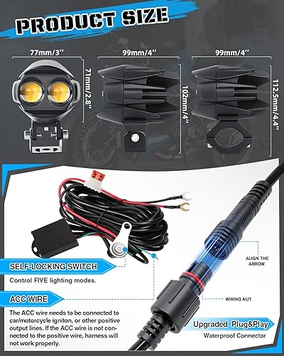 Miniatura 6 de BraveWAY Luces antiniebla LED de conducción para motocicleta, 4.5 pulgadas, 140 W, 15530 lúmenes, foco blancoamarillo, auxiliar, luces de cápsula de