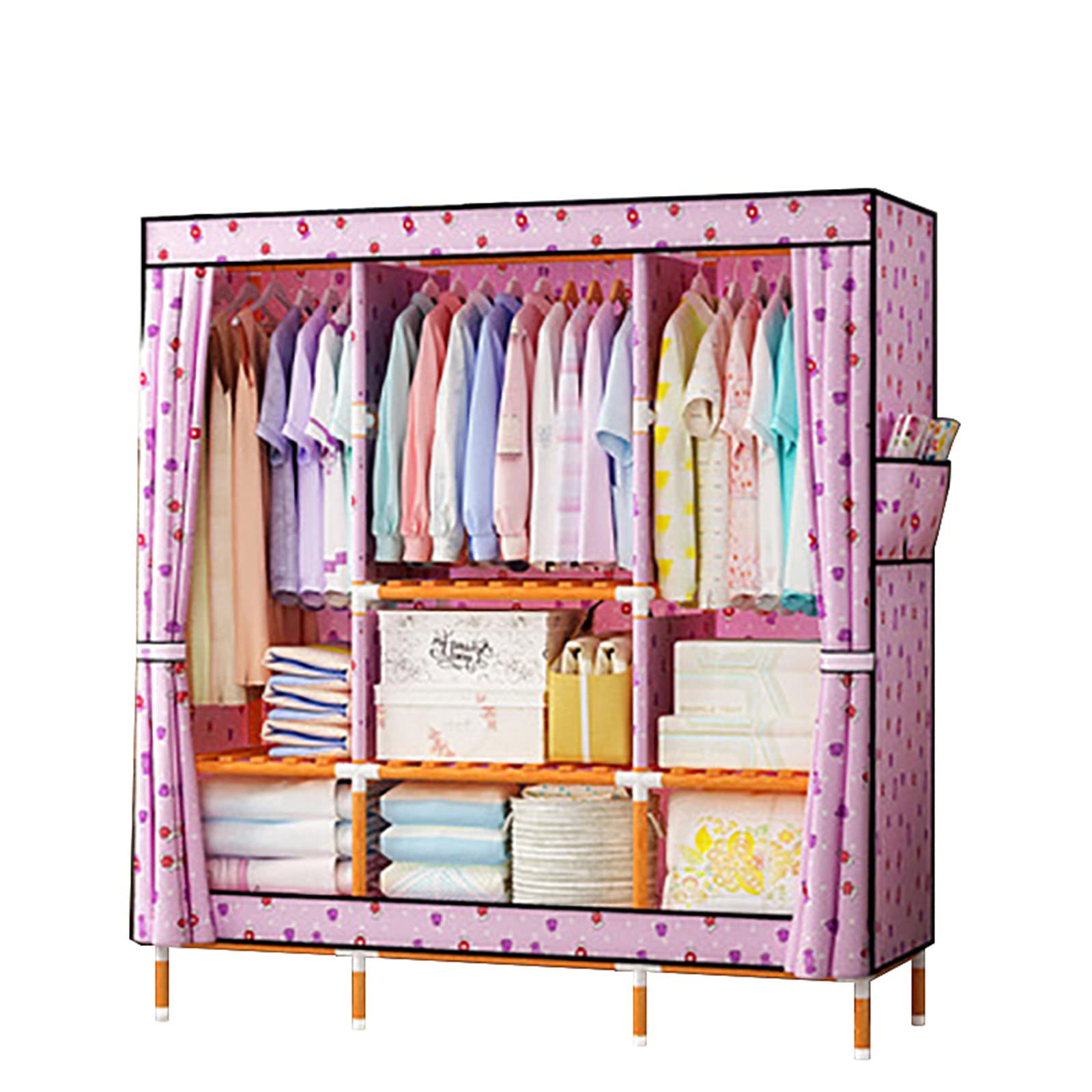 EsEntL Guardaroba Rosa, Semplice Armadio in Tela di Tessuto, Grande Camera da Letto, Organizer Multifunzionale per Vestiti, scaffali con Tasche Laterali (Dimensioni: 170 * 146 cm)