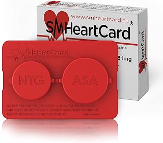 SMHeartCard® Pocket Pill Case - Nitroglycerin and Aspirin Organizer for Heart Patients - Heart & Angina Attack First Aid - Small Medication Dispenser for Purse, Wallet, Travel and Daily Carry