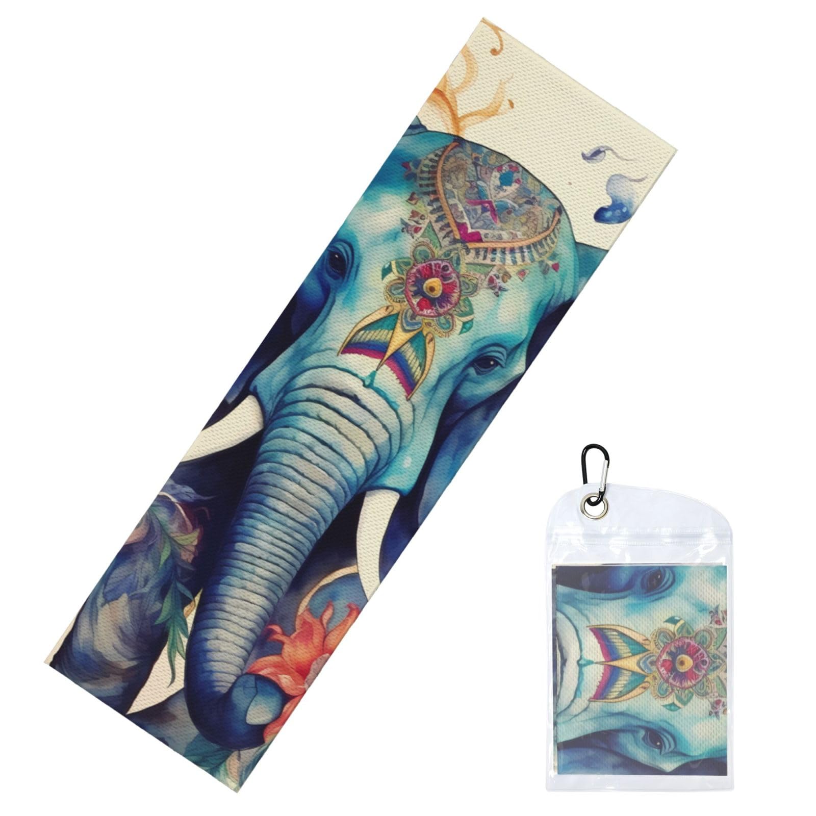 DWVTSLH Cooling Towel for Neck and Face, Peacock Feathers Elephant Ice Towel for Hot Weather, Soft Microfiber Chilly Towels with Waterproof Bag & Carabiner, Breathable Workout Towels 40"x12"