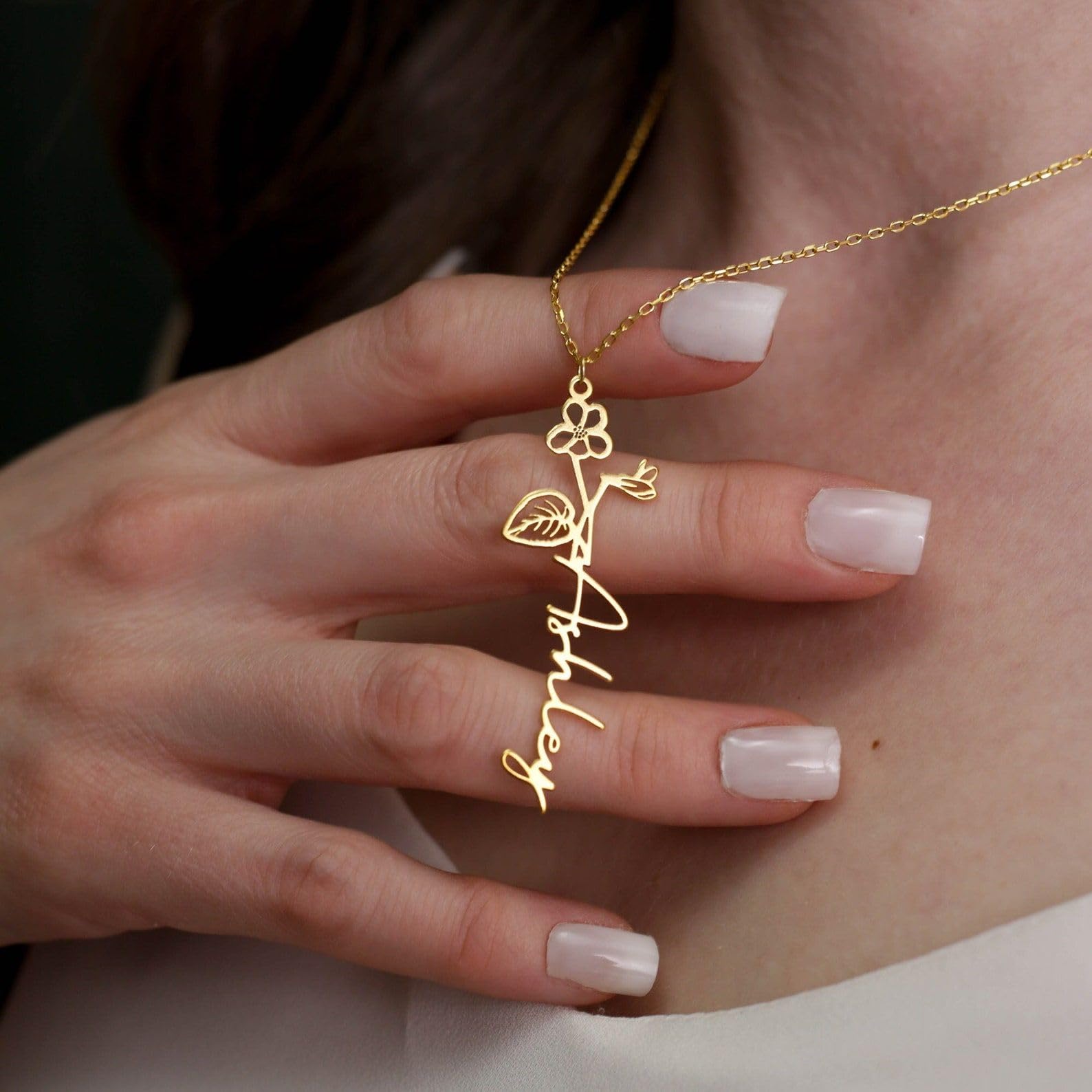 Su misura fiore di nascita collana con nome argento sterling floreale gioiello Festa della Mamma