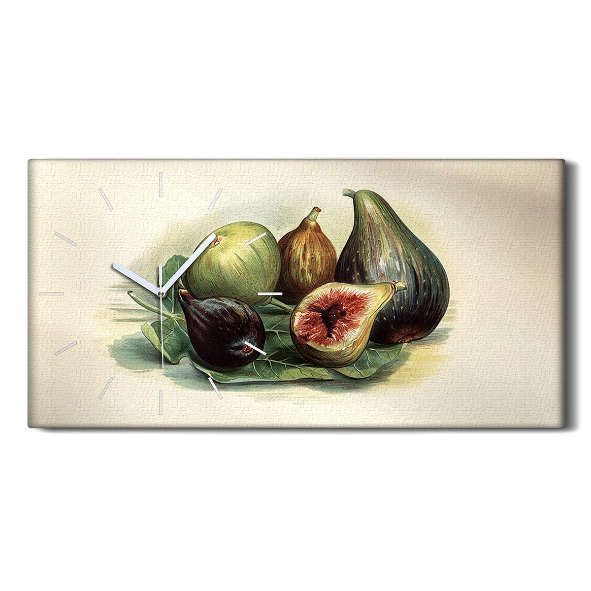 Horloge sur Toile de Salon Silencieuse - Cadre Mural Nature Fruits et Feuilles 60x30