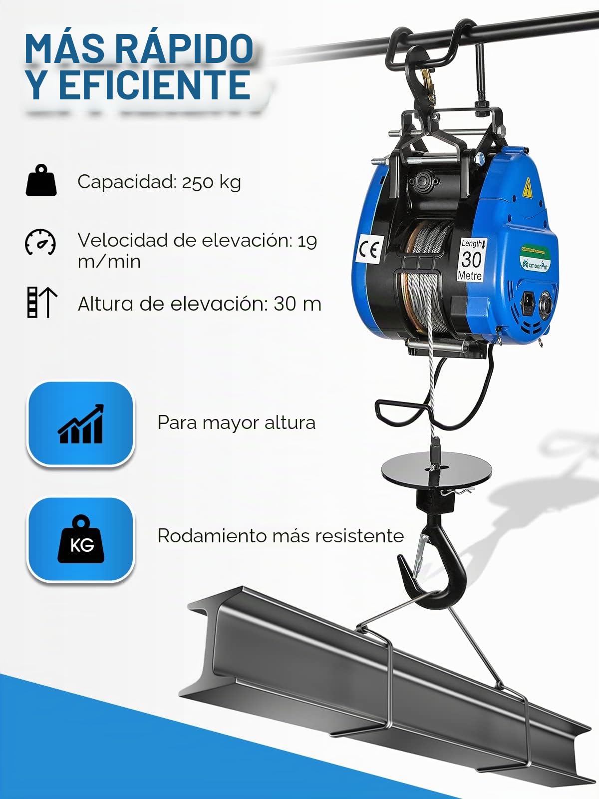 Mxmoonant Grúa de elevación eléctrica de 30 m, con carcasa de aleación con motor actualizado de 1500 W, cable de 6,8 m y control inalámbrico de 150 m, tipo reforzado para trabajar con necesidades