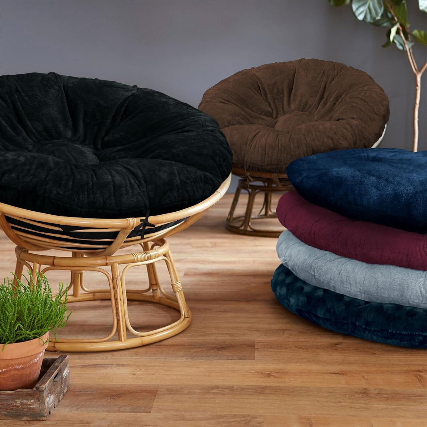 Shaggy Cover for Papasan Cushion, Shaggy Papasan Chair Cushion Cover, Fluffy Plush Faux Fur Zippered Slipcover Only, Removable Papasan Cushion Covers (D, 55 * 55in)