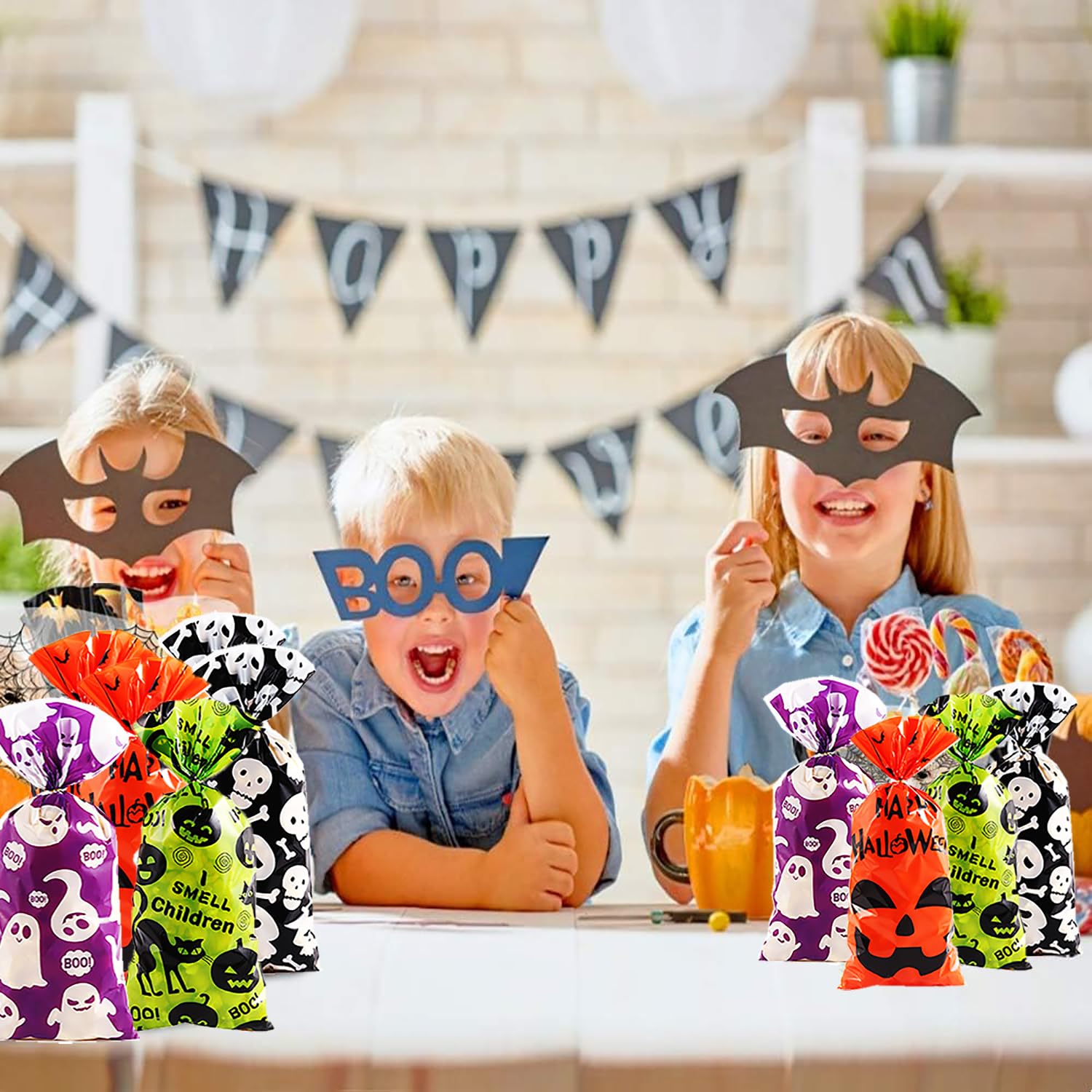 CHRORINE Lot De 240 Sacs à Bonbons Autocollants Pour Halloween, Biscuits, 12 Sacs à Friandises, Sacs Cadeaux Transparents Pour Fournitures De Fête D' Halloween