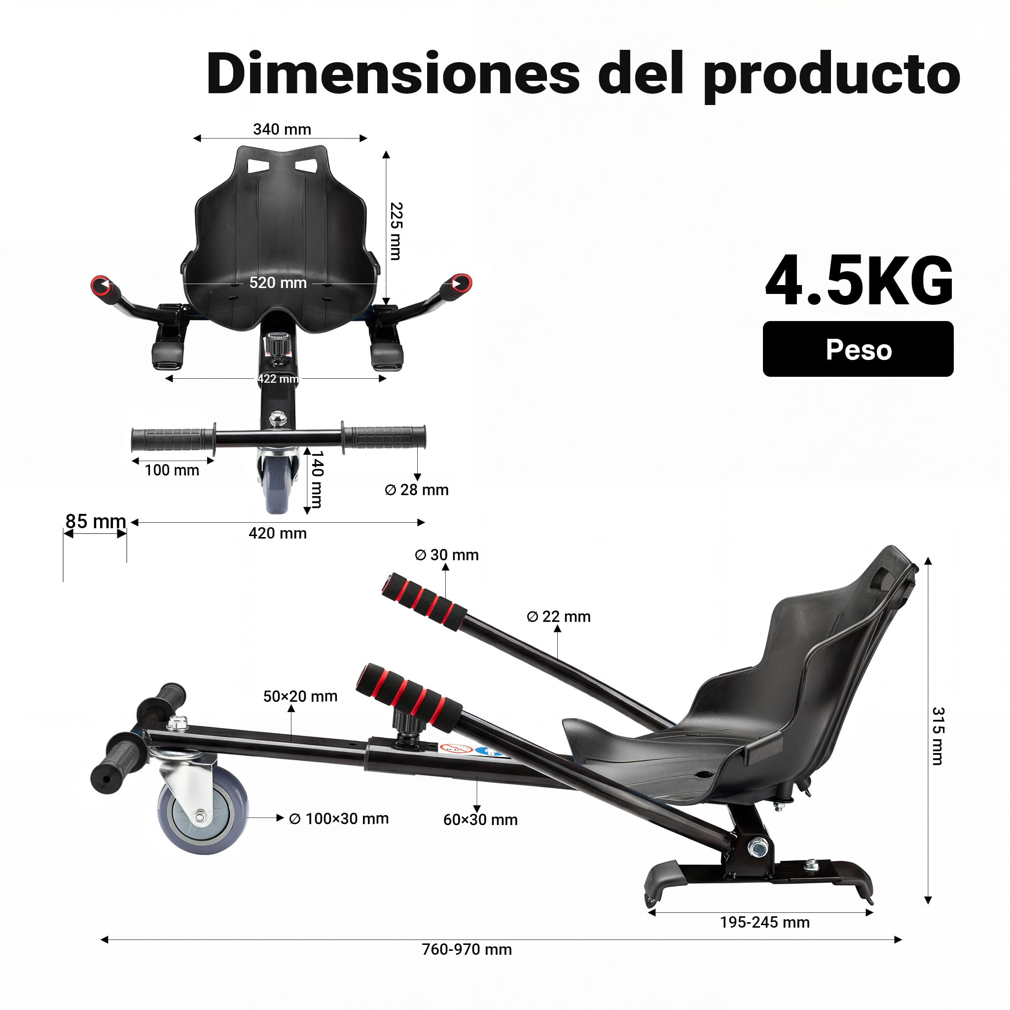 Asiento para patinete de equilibrio en color negro, asiento ajustable para patinete eléctrico