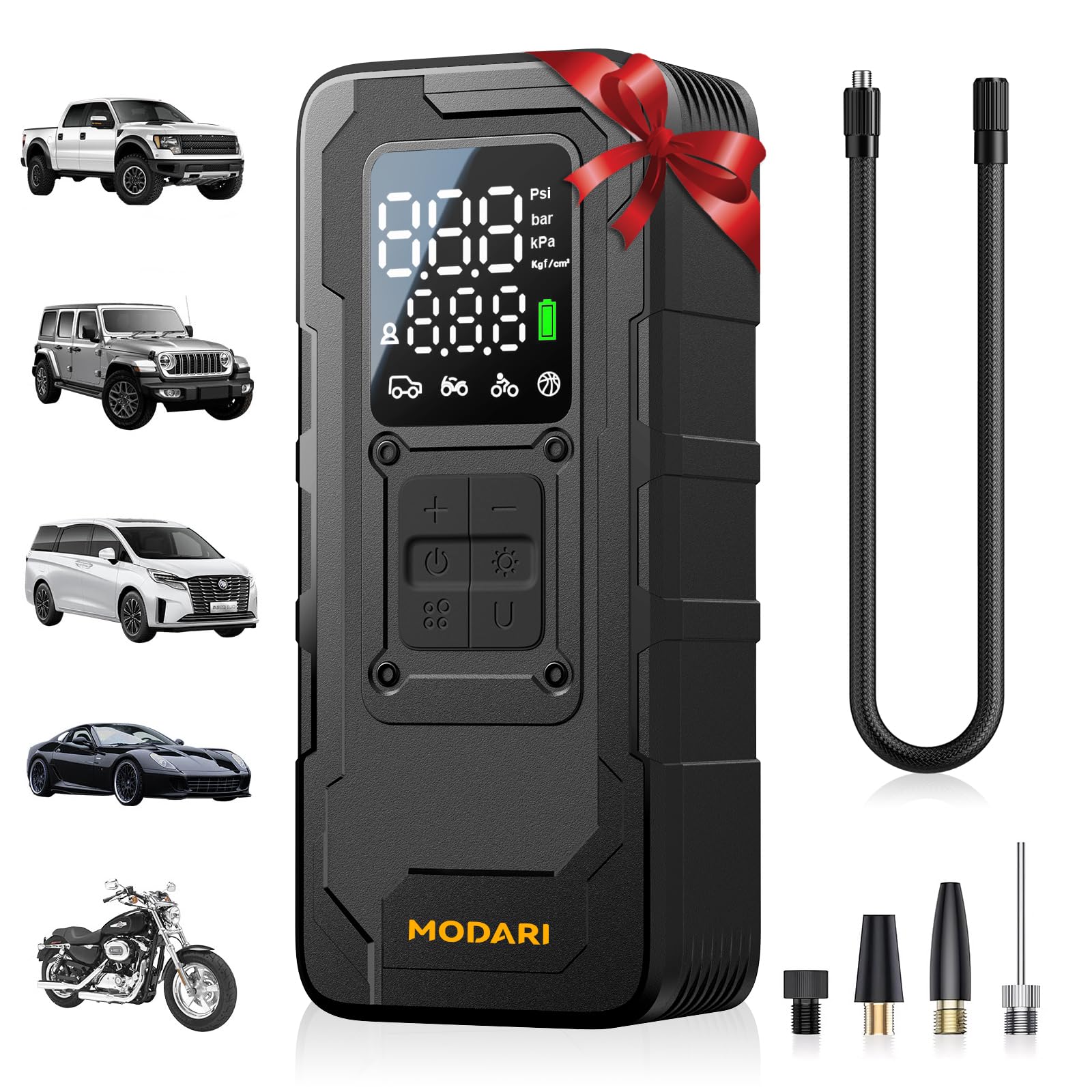 Tire Inflator Portable Air Compressor - 4X Faster 160 PSI Portable Air Pump for Cars - Cordless Tire Inflators with Gauge - Portable Tire Inflator for Car, Pickup, Bike and More