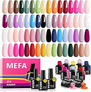 MEFA 35 Pcs Gel Nail Polish Set, 32 Colors All Seasons Collection Gel Nail Polish Blue Red Pink Nail Art Manicure DIY Salon Home Halloween Decoration Beginners Gifts for Women