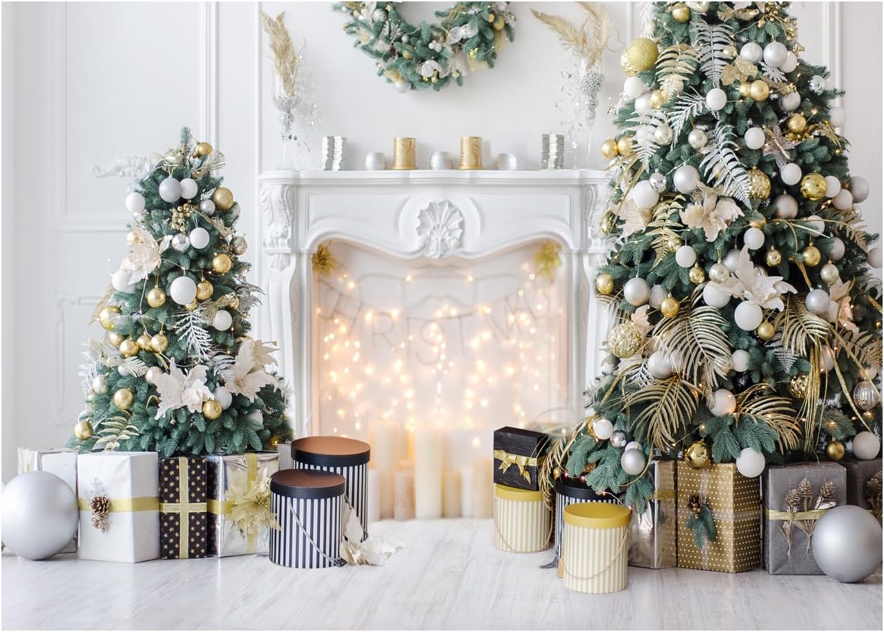 WOLADA Christmas Photo Backdrop White Christmas Party Backdrop for Photography 12x10FT 11973
