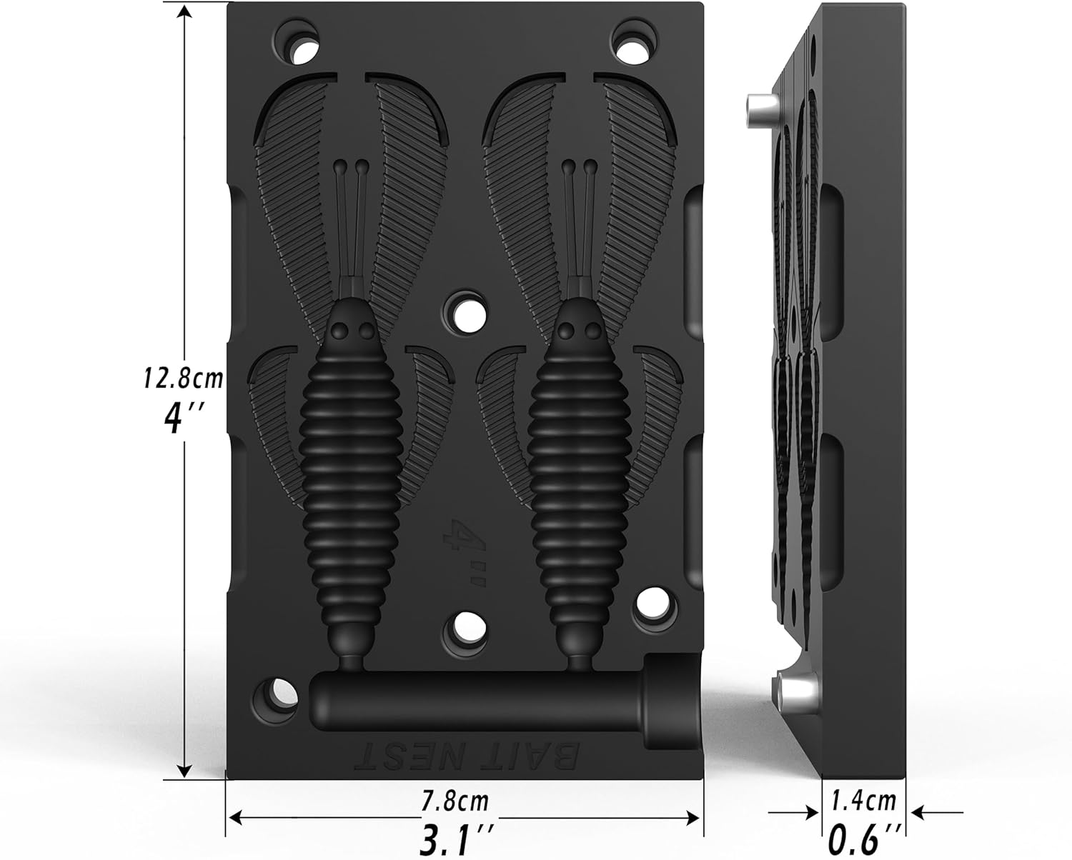 Premium Soft Plastic Lure Mold - Easy Lure Making Mold for Perfect Soft Plastic Baits Bug 4" 2-Cavity | No Release Oil Needed | CNC Machined | High Heat Resistant | No Bubbles, No Flash