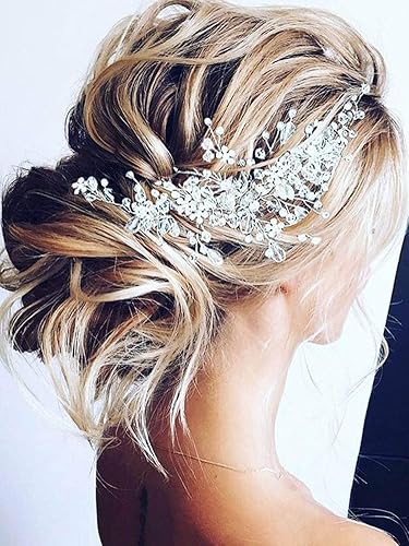 Miniatura 10 de Unicra Flor de novia boda pelo vid cristal pieza nupcial pieza de diamantes de imitación fiesta accesorios hoja joyería cuentas cuentas tocado para