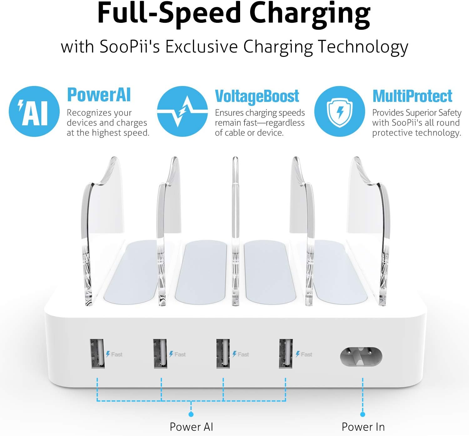 SooPii Charging Station for Multiple Devices, 4-Port Charger Station with 6 Charging Cables Included,for Phones, Tablets, and Other Electronics : Cell Phones & Accessories