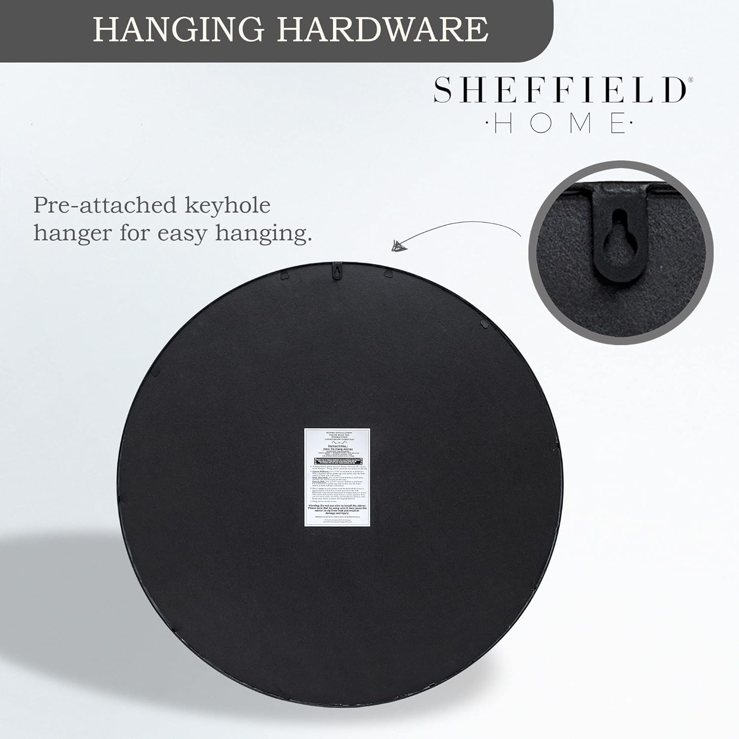 Sheffield Home 30 Inch Round Metal Wall Mirror, Large Bathroom Mirror, Wall Mirror for Living Room Bedroom Entryway Décor, Black