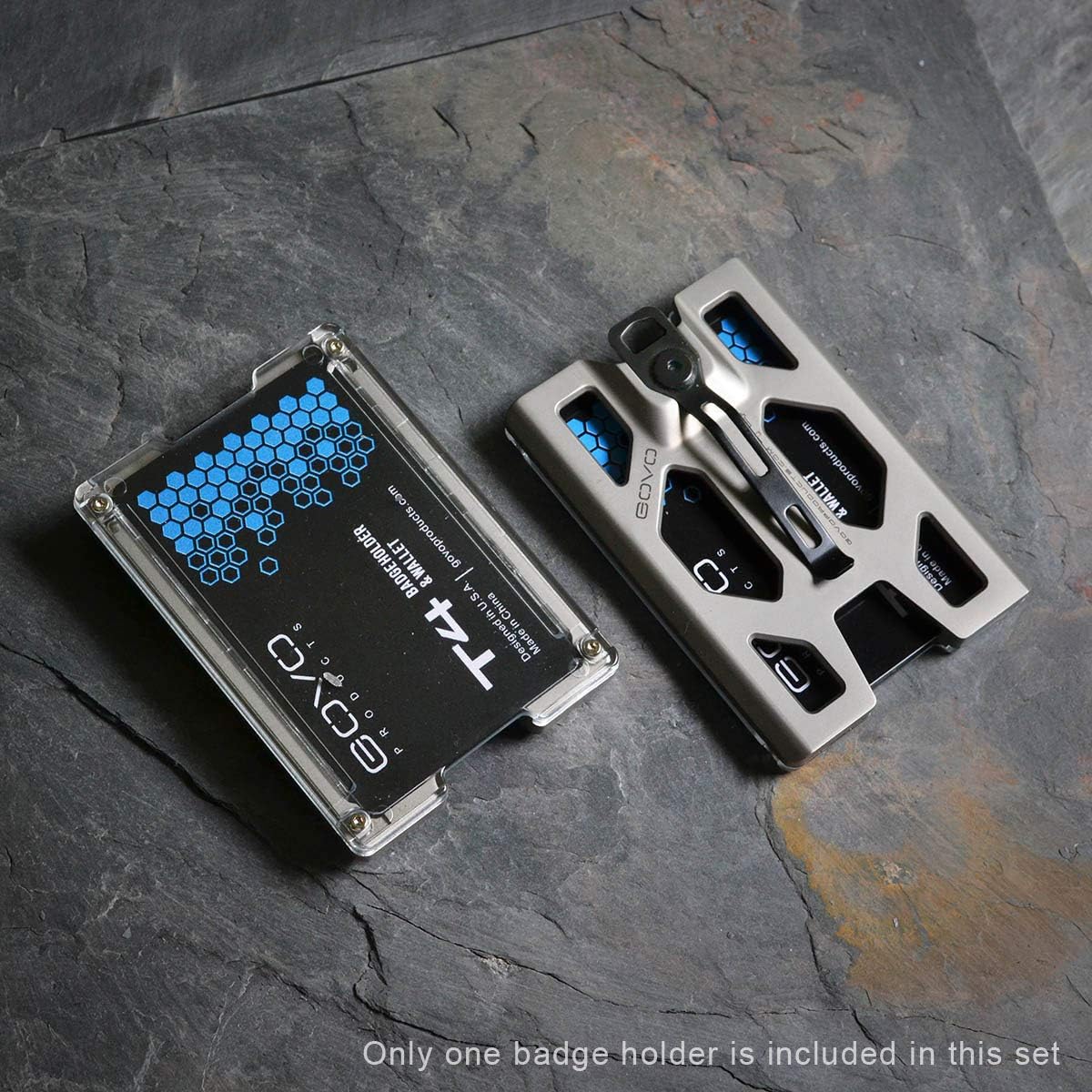 Titanium GOVO Badge Holder/Wallet - ID Card Holder with Metal Clip and 4 Cards Slot
