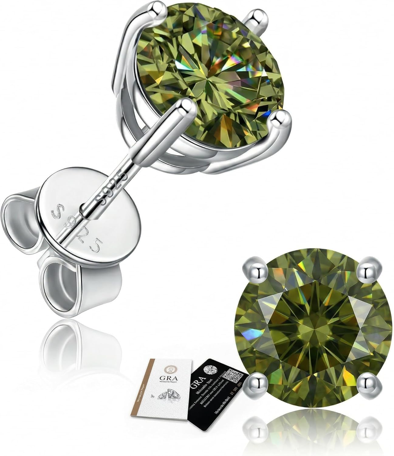 Moissanite Stud Earrings : 925 Sterling Silver Earring 18K White Gold Plating earrings for Women Men Hypoallergenic Moissanite Jewelry for Sensitive Ears Round Cut D Color VVS1 gift for her(0.6-4ct)