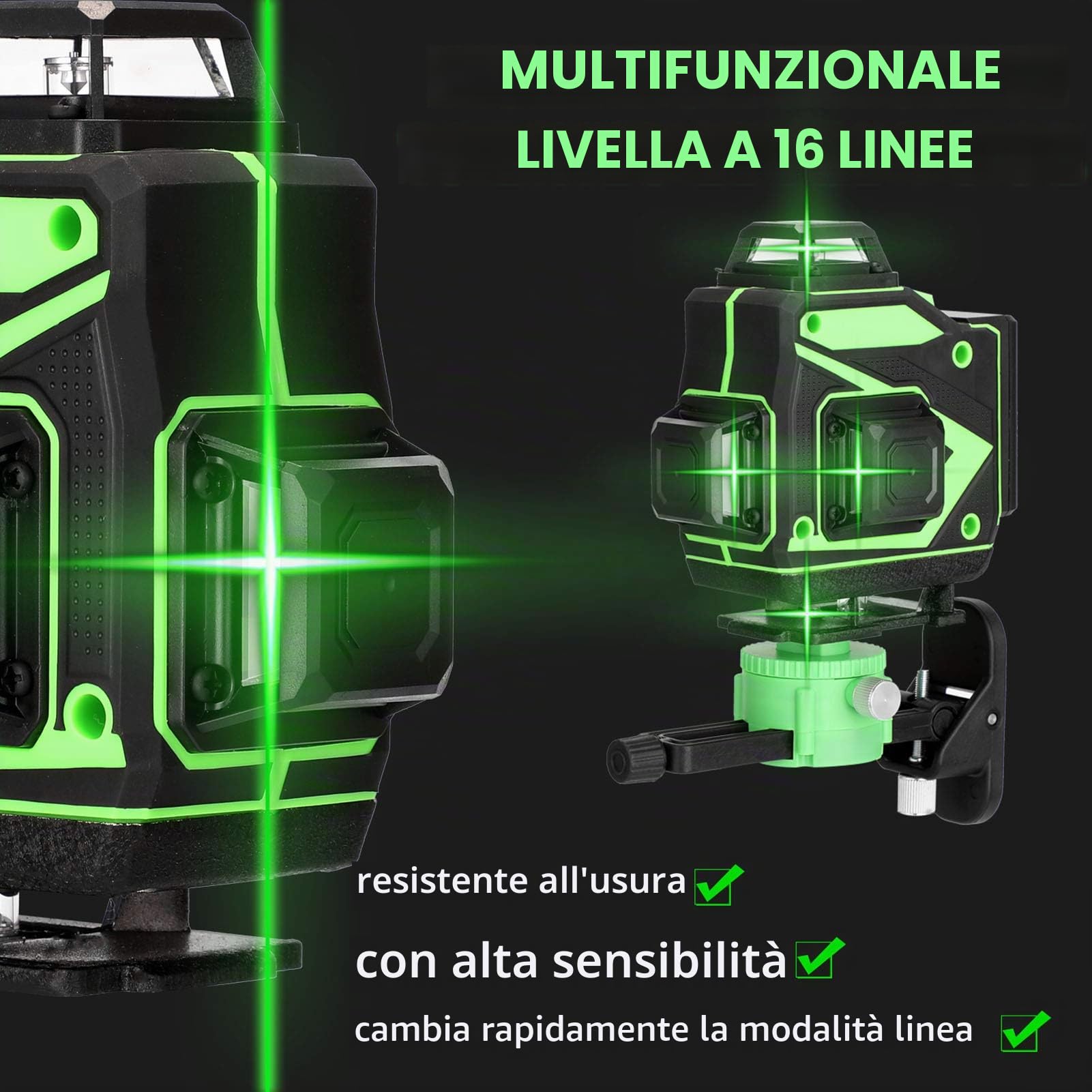 Livelle laser con treppiede regolabile in altezza da 1,2 m, Generatori di linea laser 4x360° 4D a 16 linee con linee orizzontali verticali Livella laser autolivellante