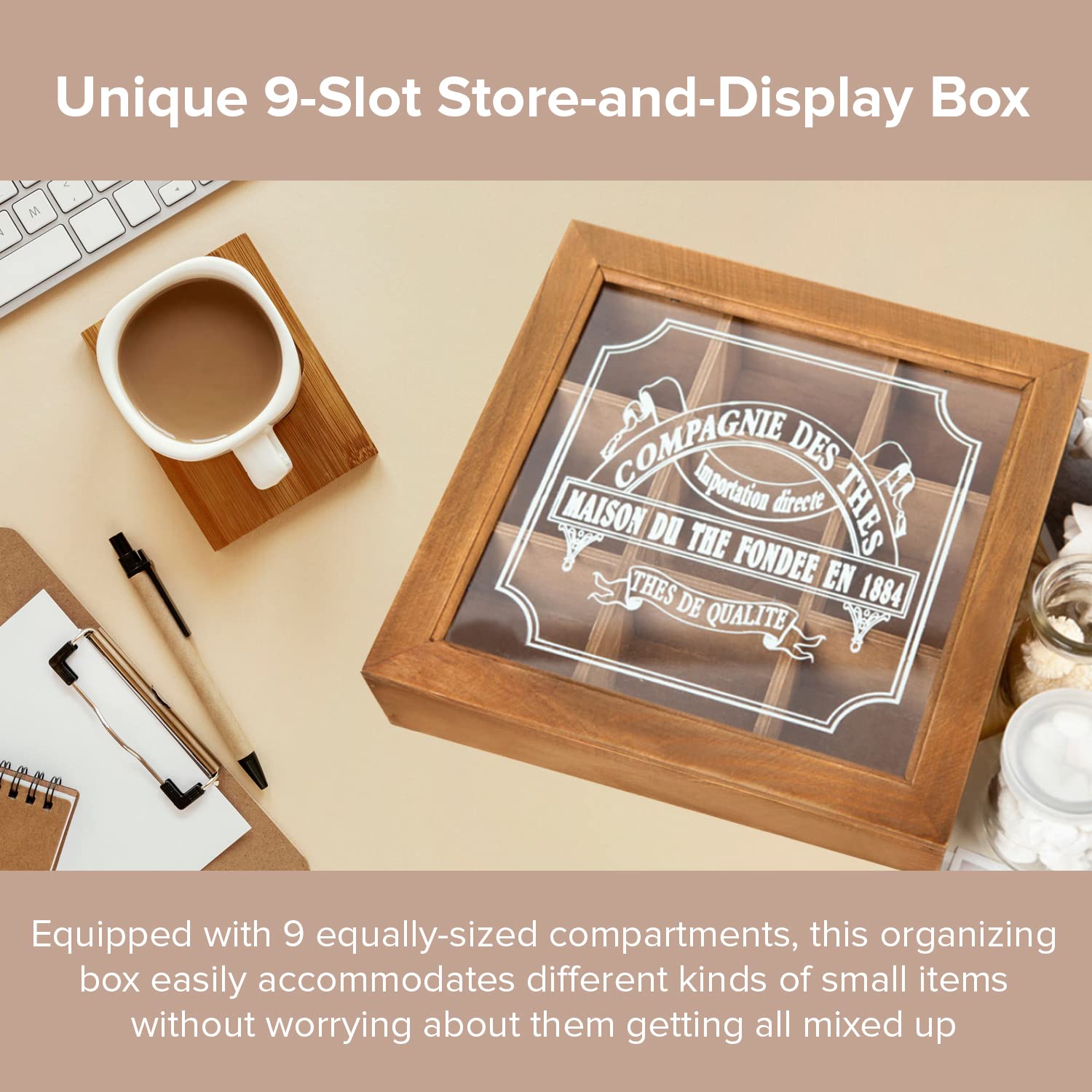 Amazon.com: 9-Slot Mini Wooden Storage Box with Glass Cover (9.44