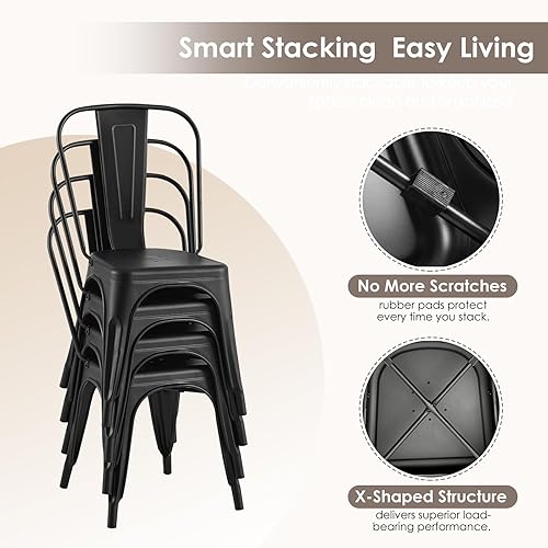 Miniatura 4 de Juego de 2 sillas de comedor de metal, sillas Tolix apilables para interiores y exteriores, para cocina, cafetería, restaurante, bistró y patio,