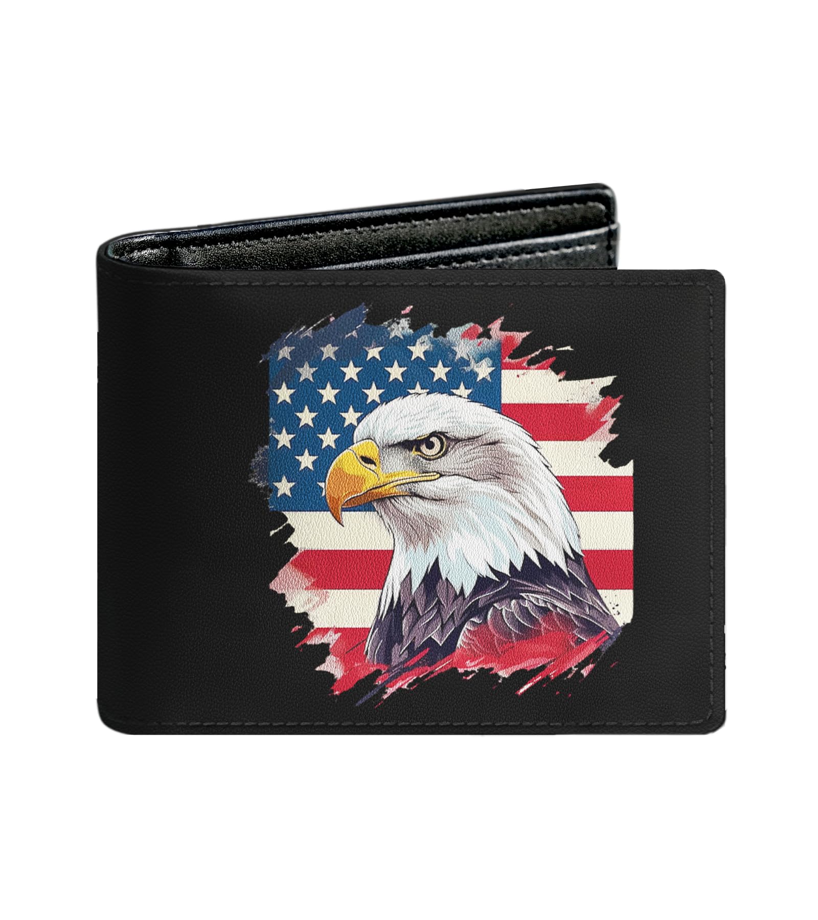 Credit Card Holder Wallet Rfid Blocking Kids Boys Bifold Teen Cool Cute for Cash with ID Window Cardholder Teenage Teenager, Flag and Eagle