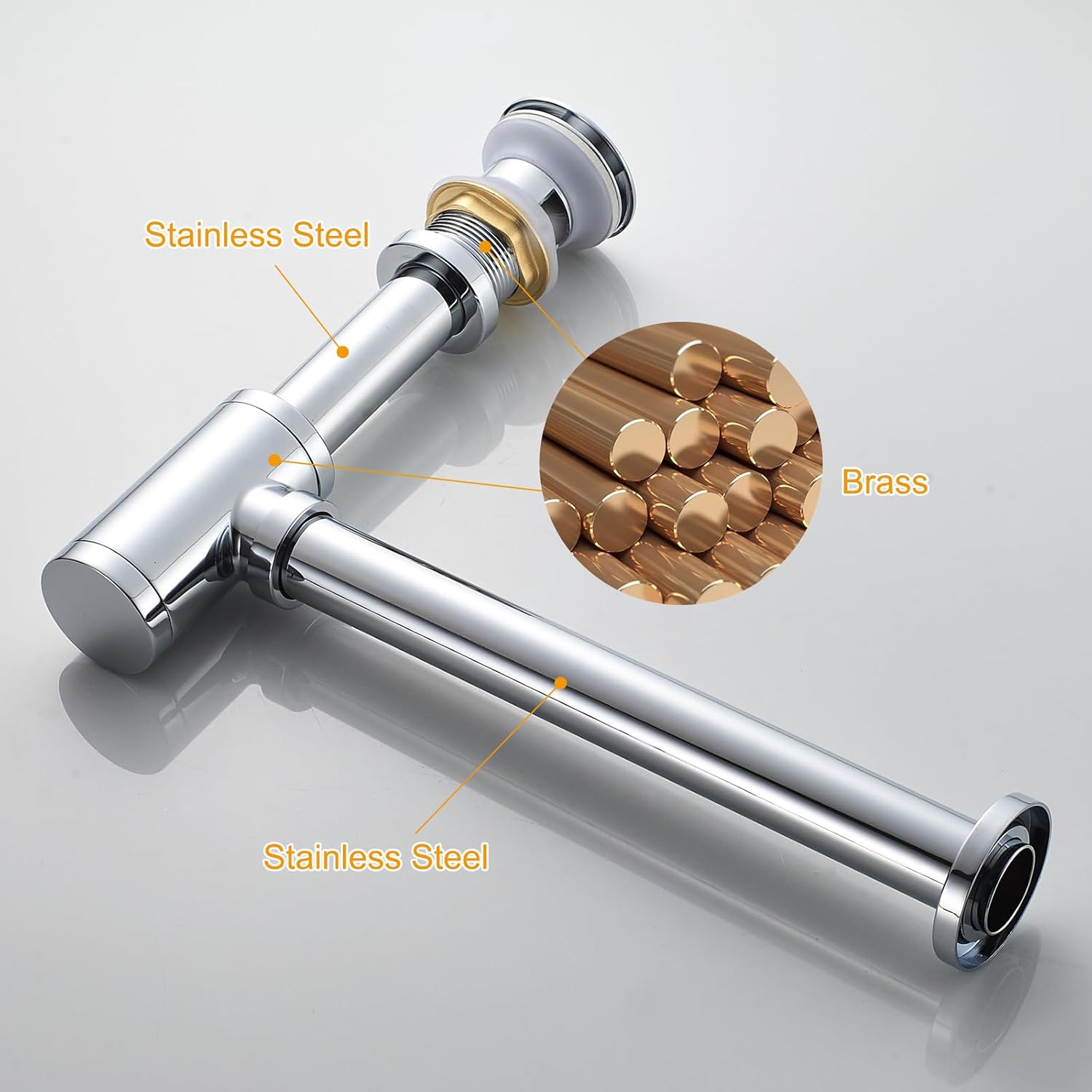 Bathroom Sink P-Trap Complete Set, Height Adjustable Bottle Trap with Pop Up Drain Stopper with Overflow, Chrome