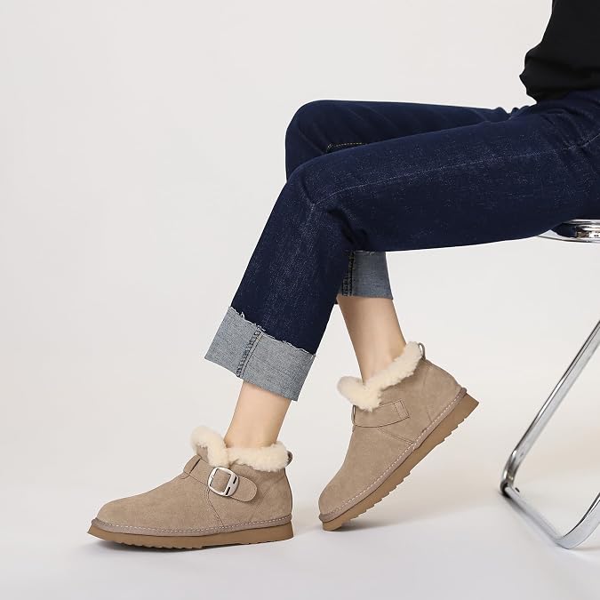 Snow Boots for Women Suede Anti-Slip Warm Fur Lined Women's Winter Ankle Booties Waterproof Outdoor Boots Comfortable Shoes