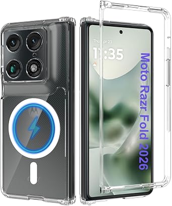 for Motorola Razr Fold 2026 Case Compatible with MagSafe, Bulit-in Strong Magnetic & Integrated Design Connector, Anti-Yellowing Shockproof Phone Cover for Moto razr fold 2026 Clear