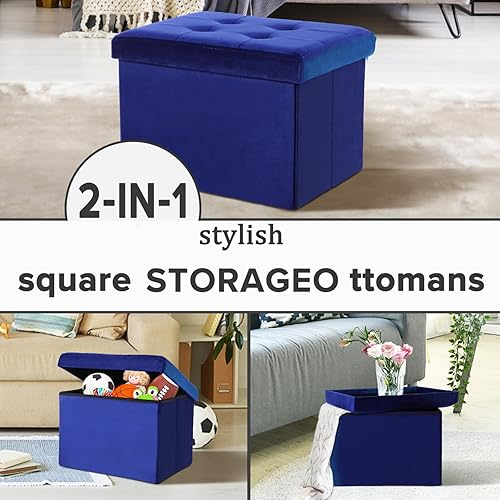 Miniatura 14 de LINMAGCO Taburete otomano plegable con bolsillo lateral, moderno, corto, sofá, tela de lino, 17 x 13 x 13 x 13 (color azul niebla) azul (Fog