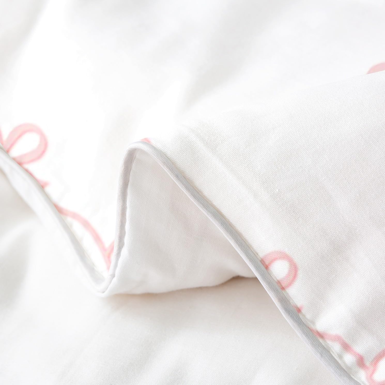 Bowknot Bedding Set King Size,Pink Lines 100% Cotton Duvet Cover 3Pcs,Kids Teens Girls Woman Room Decor,3D Bow Butterfly Comforter Cover White Modern Sweet Reversible Quilt Cover,2 Pillowcases