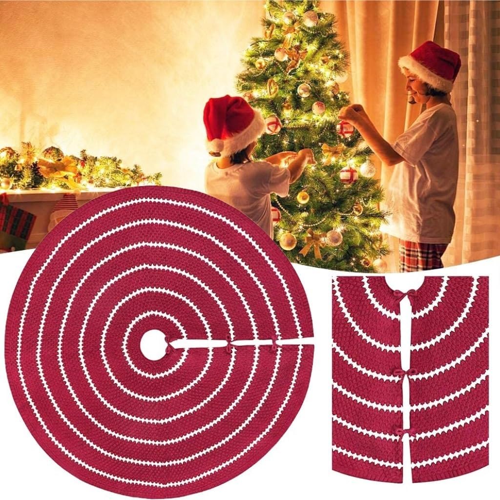 Tree Skirt Christmas Christmas Tree Skirt White Circle Pattern Red Acrylic Christmas Tree Bottom Apron Knitted Christmas Tree Skirt Christmas Skirt Tree