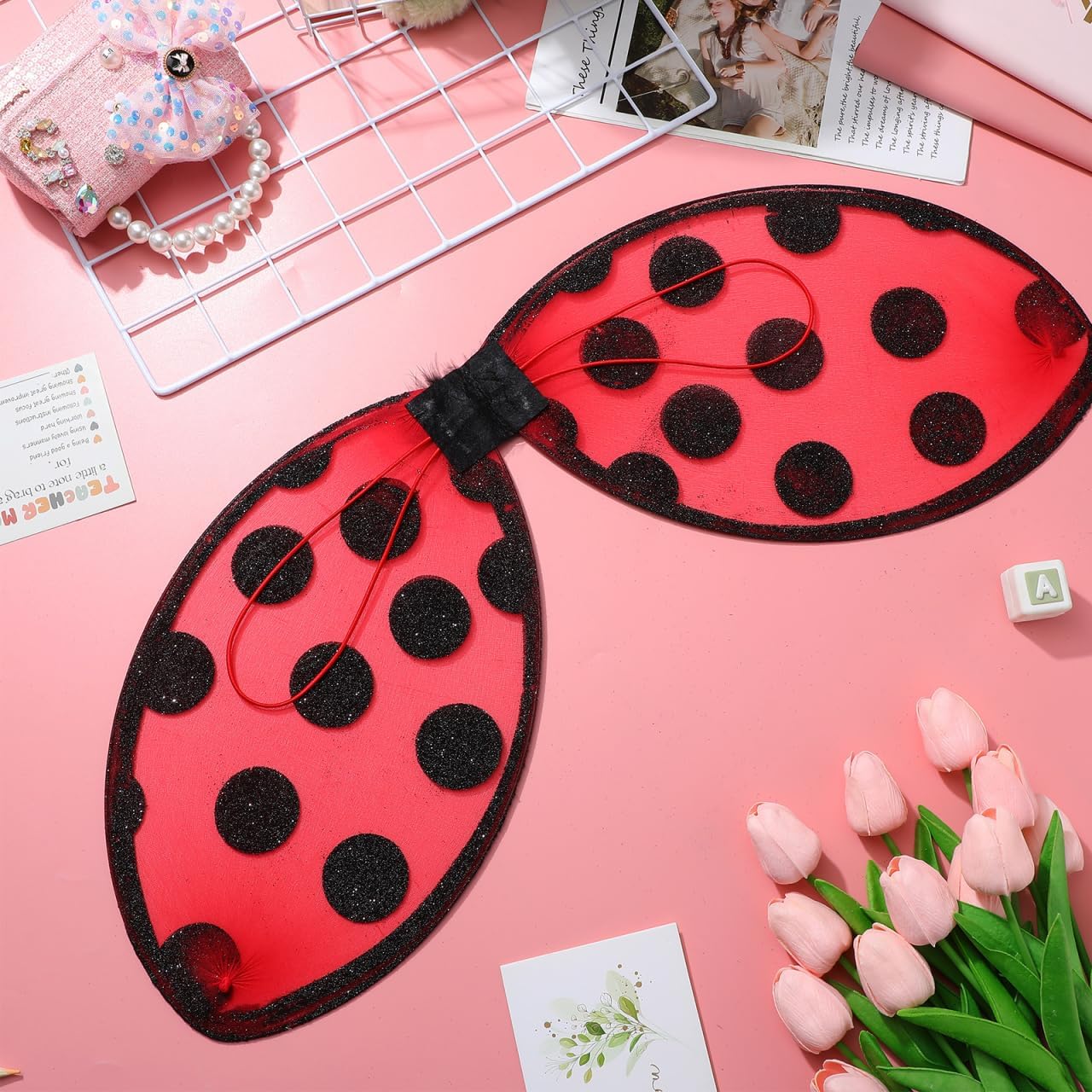 Foldable Ladybug Wings for Kids Mesh Cosplay Wing Prop Lightweight Child Safe Performance Costume Accessory for Halloween Parties and Stage Shows - Image 5