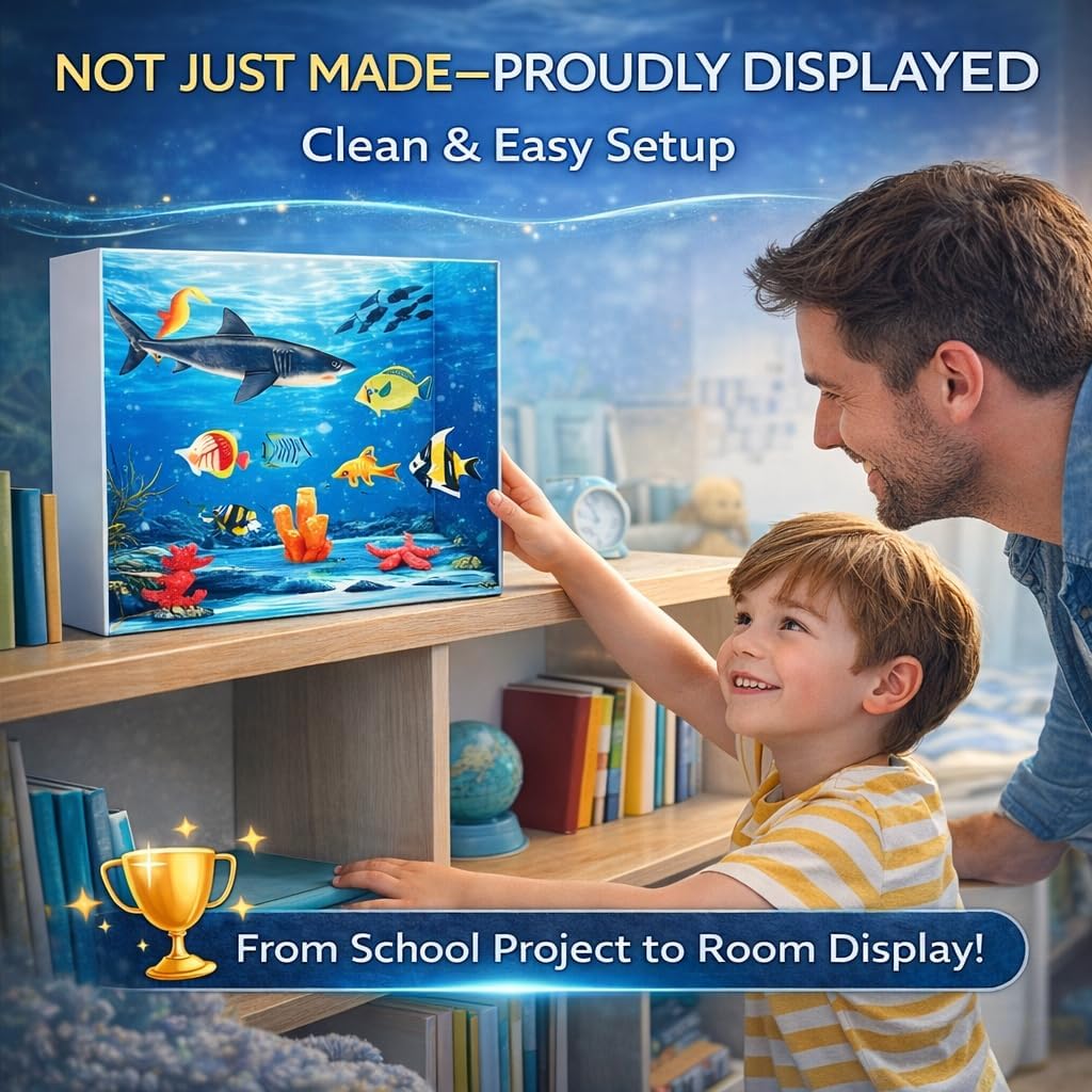 Ocean Diorama Box Kit (2 Set) for Kids – Display-Ready Marine Scene Builder with Water Stickers, No-Glue Craft for School Projects, Learning & Creative Play