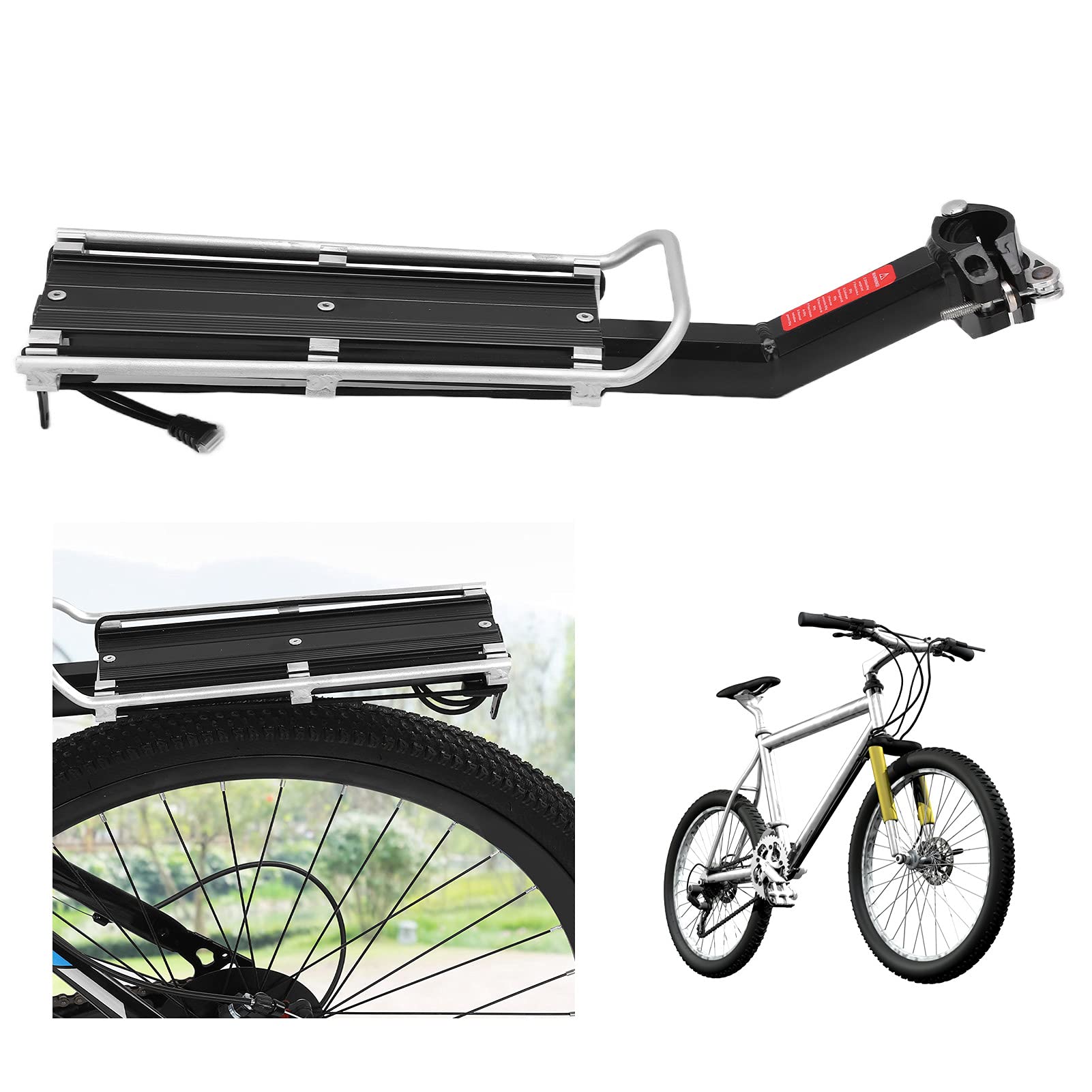 Portapacchi posteriore per bici in lega di alluminio, portapacchi per bicicletta con fanale posteriore, portabiciclette rimovibile con equipaggio per bici universali, portapacchi