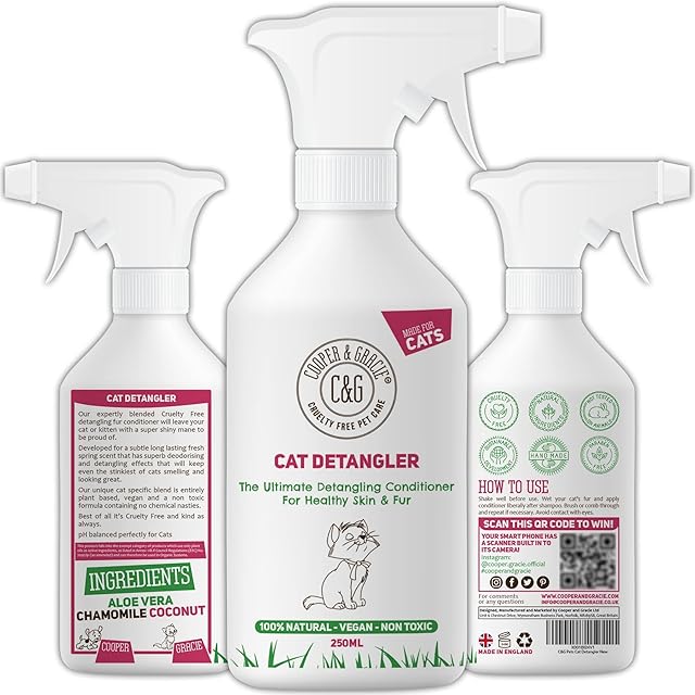 C&G Pets | Cat Detangler Spray | Vegan Detangling Spray For Cats And Kittens | Natural Deodorising Daily Grooming Dematting Conditioner | Ph Perfect For Sensitive Cat Skin