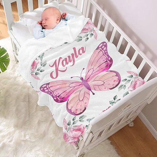 Miniatura 2 de Manta de mariposa personalizada con texto y nombre, manta de franela personalizada para niños, regalo de 50 x 40 pulgadas, tamaño pequeño para niños