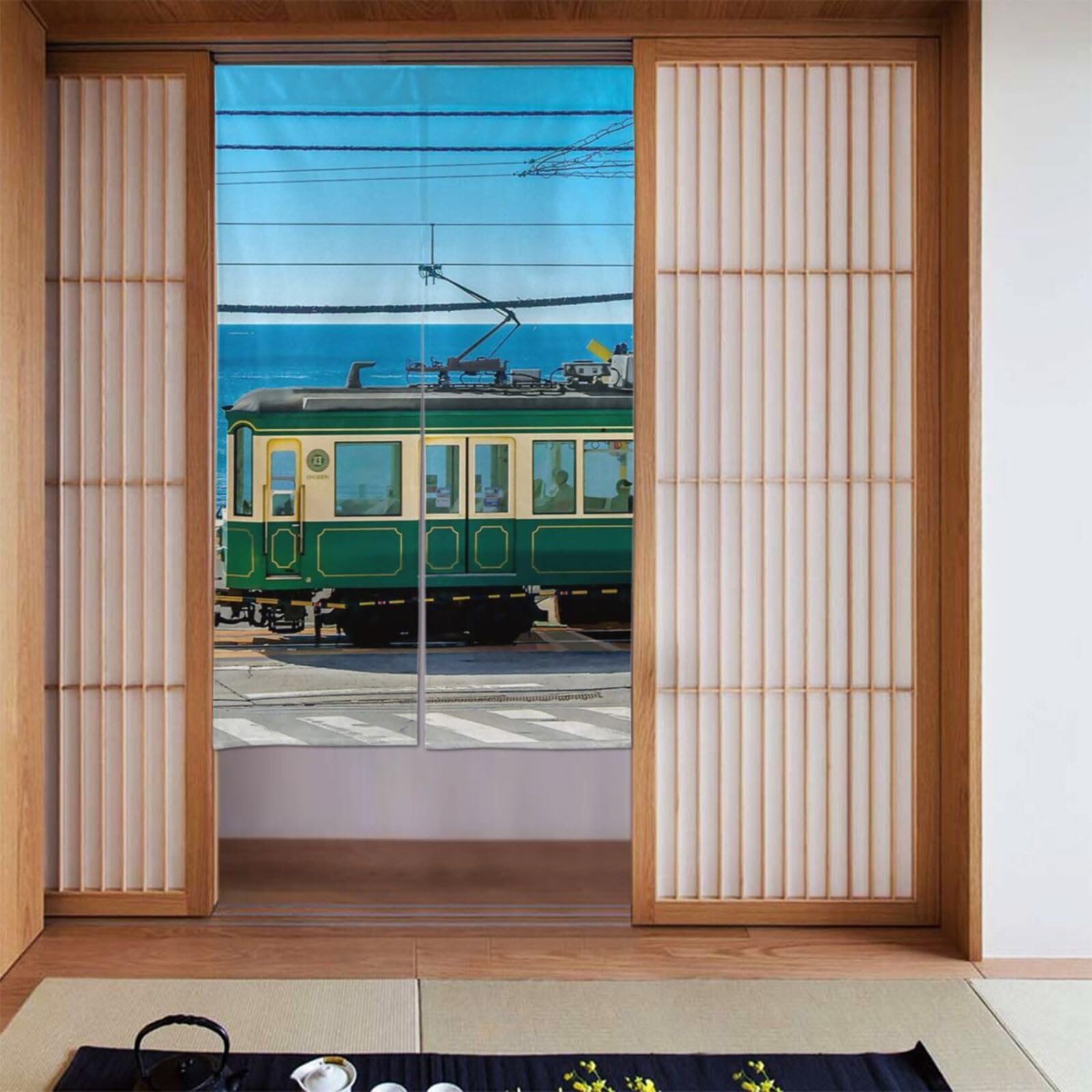 Amazon｜のれん おしゃれ 日本の風景 江ノ電と踏切-神奈川 暖簾 ロング