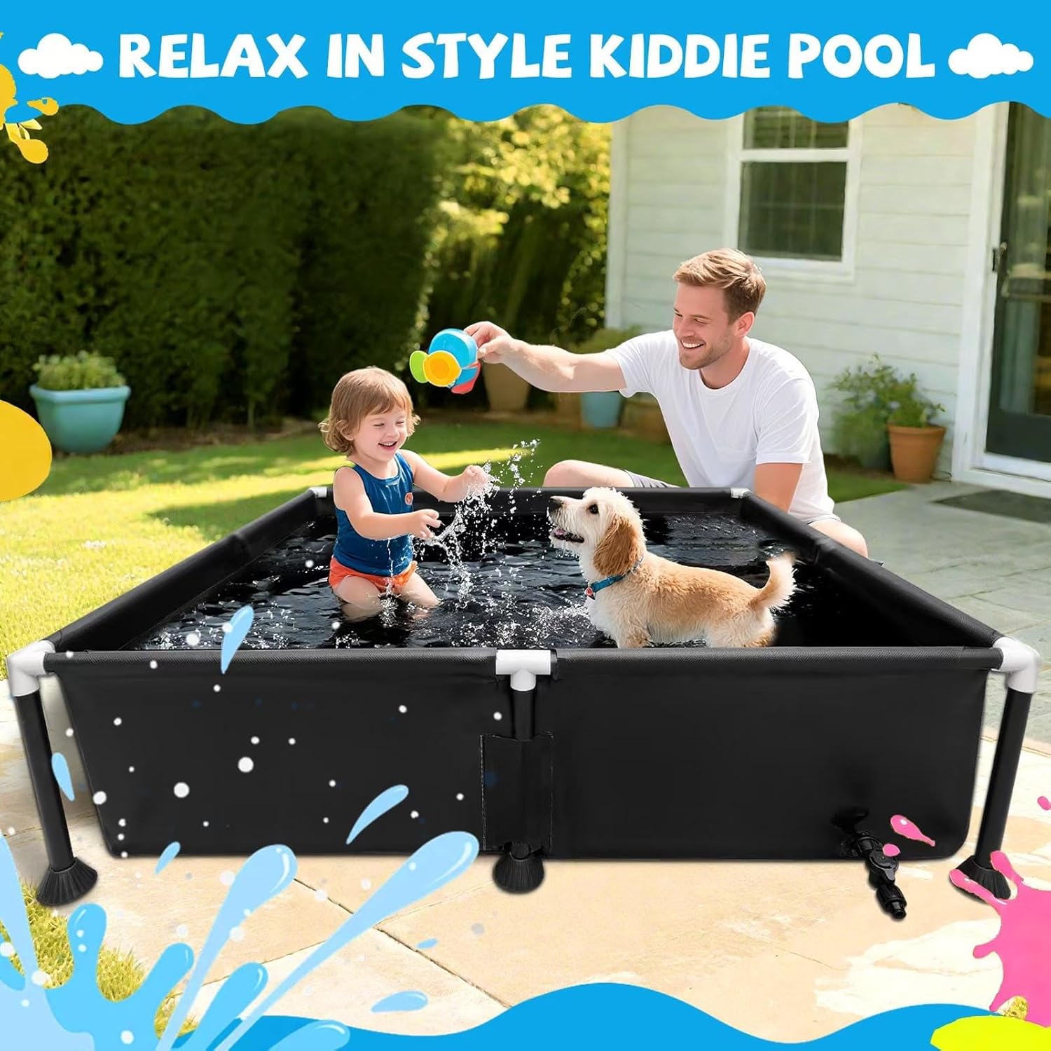 Above Ground Pool, 37.4x37.4x7.9in, Puncture Proof Triple Layer PVC Dog Bath Swimming Pool with Mesh Design, for Backyard Garden and Pets